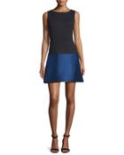 Lydia Sleeveless Colorblock Dress, Black/sapphire