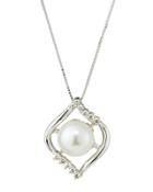 14k Freshwater Pearl & Diamond Open Pendant Necklace,