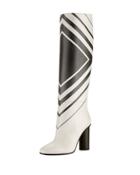 Large Diamond Knee-high Boot, White/black