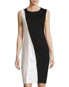 Sleeveless Zip-front Colorblock Sheath Dress, Black/silver