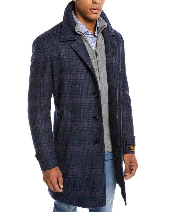 Men's Plaid Wool Car Coat