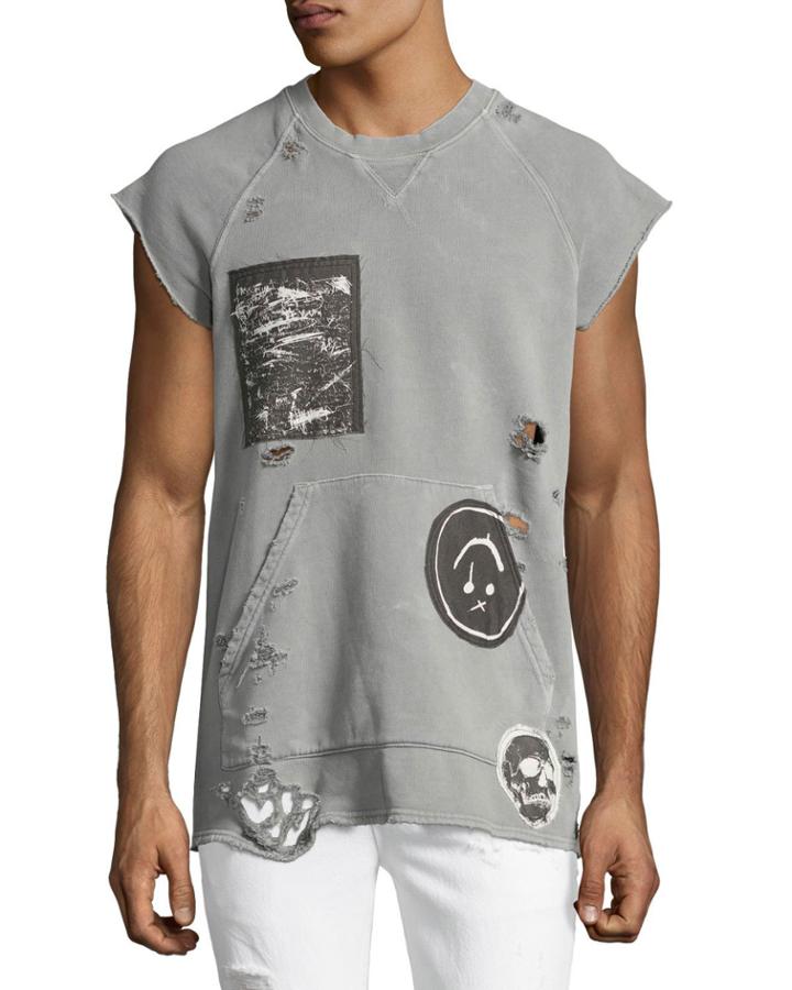 Rex Cutoff Short-sleeve Sweatshirt With Patches, Gray