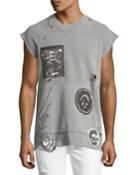 Rex Cutoff Short-sleeve Sweatshirt With Patches, Gray