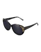 Modified Cat-eye Havana Sunglasses W/ Crystal Trim, Hematite