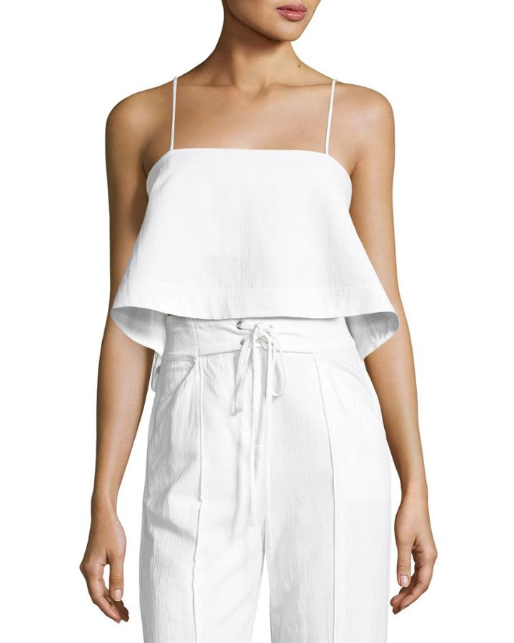 Easton Flared-hem Poplin Crop Top, White