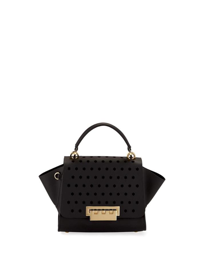 Eartha Floral-perforated Leather Crossbody Bag, Black