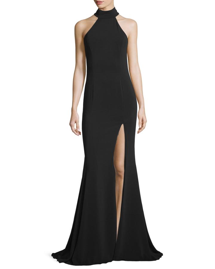 Jay Godfrey Cameo Sleeveless Halter Gown, Black, Women's,