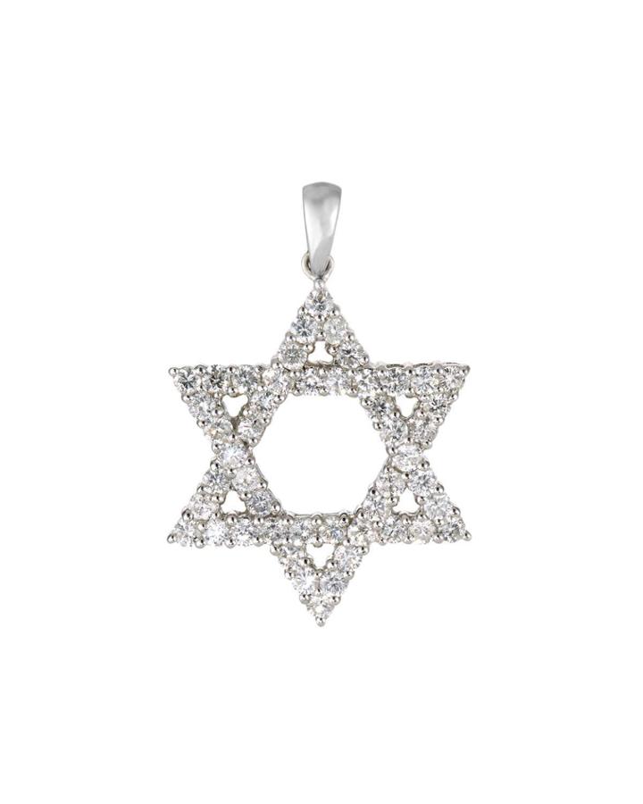 18k White Gold Diamond Star Of David Pendant