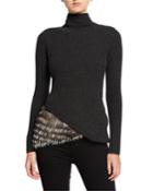 Cashmere Turtleneck Sweater W/ Asymmetric Fur Trim