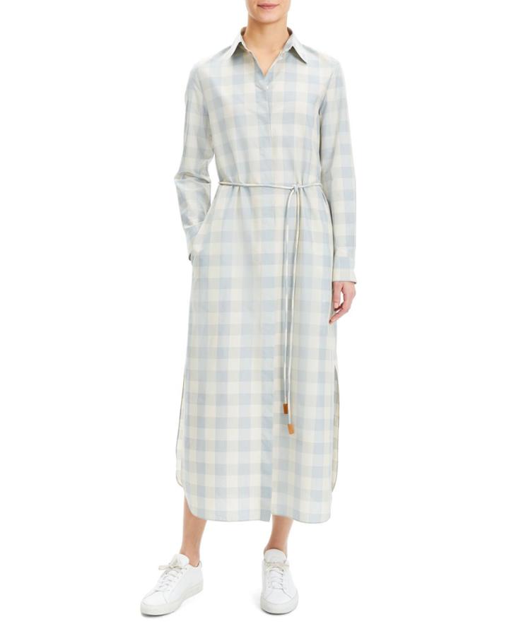 Plaid Waist-tie Button Down Ankle