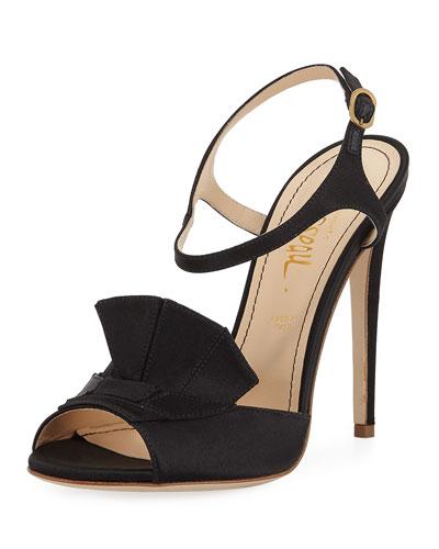 Mills Satin Sandal With Ruffle Trim, Black