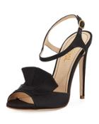 Mills Satin Sandal With Ruffle Trim, Black