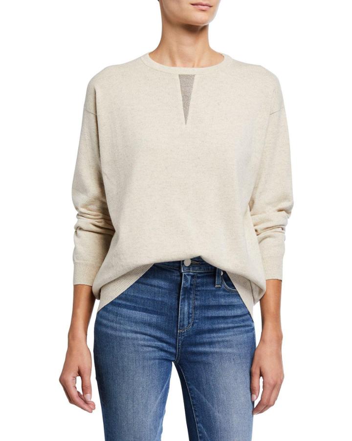 Cashmere Crewneck Sweater With Triangle Inset