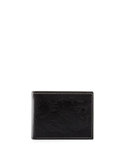 Boxed Dragon-embossed Leather Bifold Wallet, Black Harness