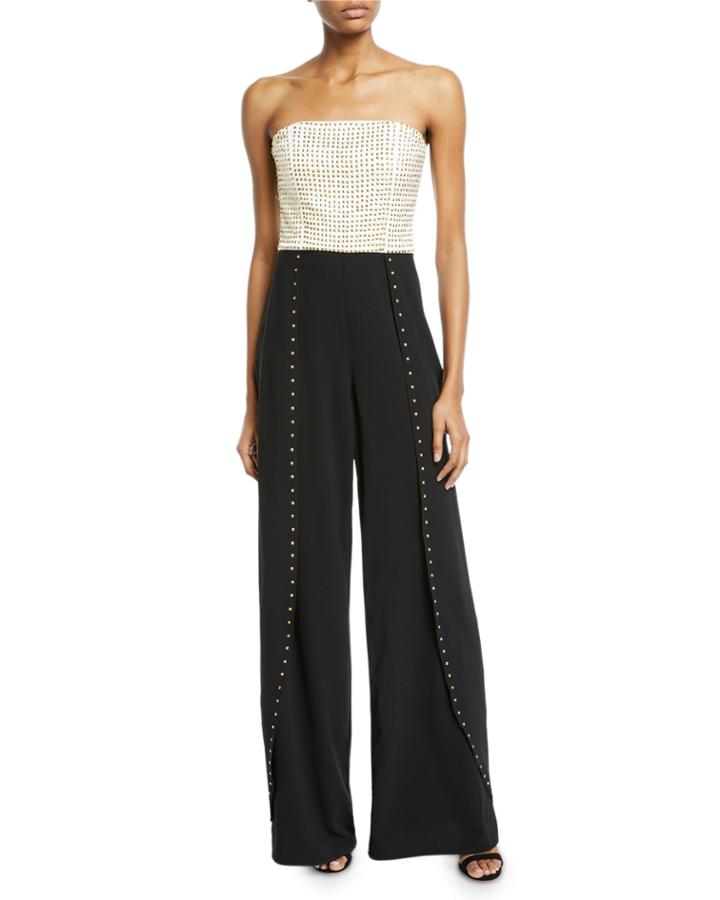 Angelica Studded Open-pleat Bustier Jumpsuit