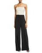 Angelica Studded Open-pleat Bustier Jumpsuit