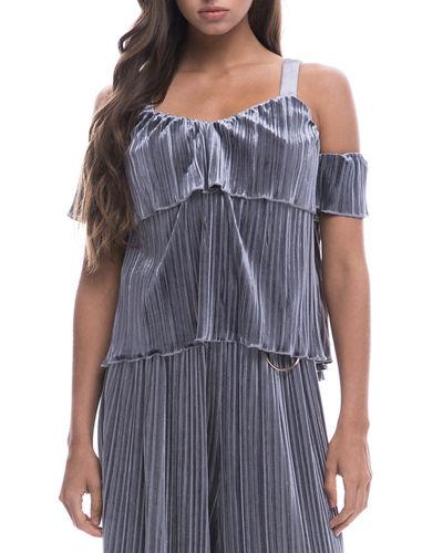 Crushed Velvet Cold-shoulder Top