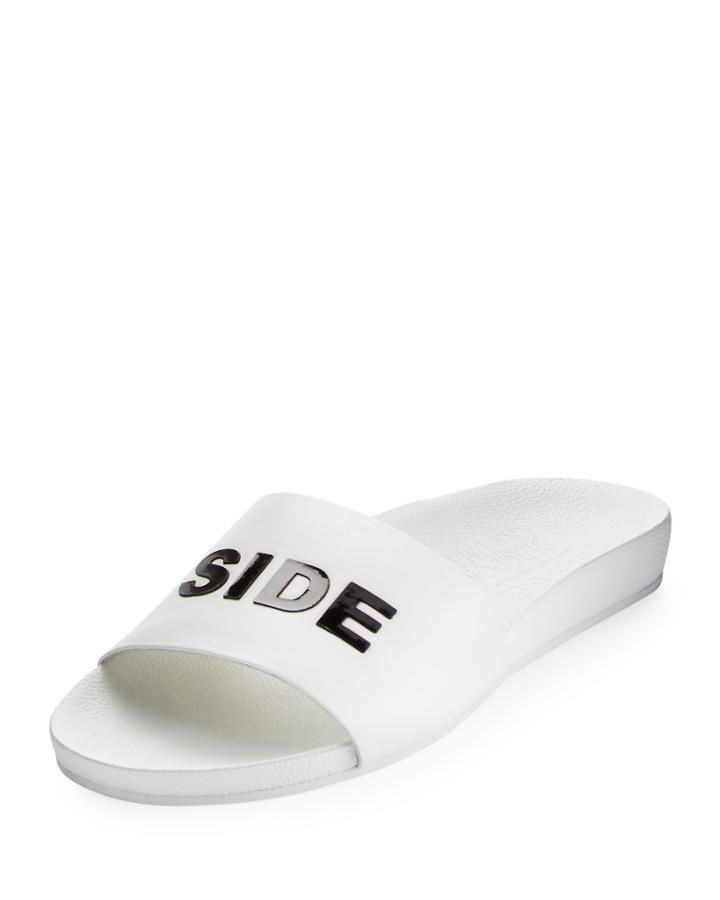 Pool Side Leather Slide Sandal, White/black