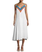 Sleeveless Zigzag Colorblock Midi Dress, Aqua/multi