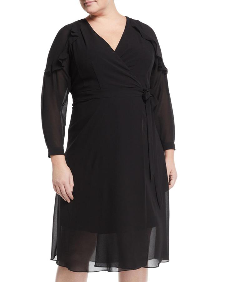 Ruffle-sleeve Chiffon Wrap Dress,