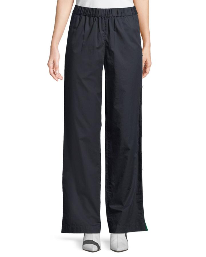 Poplin Side-snap Wide-leg Pants
