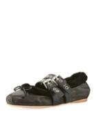 Shearling Fur Belted Ballerina Flat