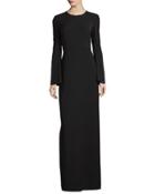 Clint Bell-sleeve Column Gown, Black