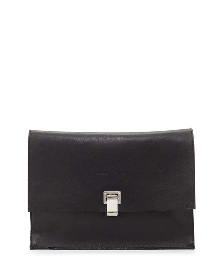 Large Leather Lunch Bag W/ Metallic Interior, Black