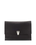 Large Leather Lunch Bag W/ Metallic Interior, Black