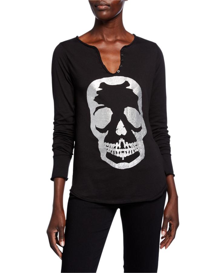 Tunisien Glitter Skull Henley Tee