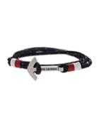 Men's Multi-row Braided Leather Anchor Clasp Bracelet, Black/red/white