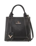 Audrey Saffiano Leather Satchel Bag, Black