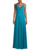 The Cora V-neck Sleeveless A-line Heavy Georgette Gown W/ Ruffled Trim
