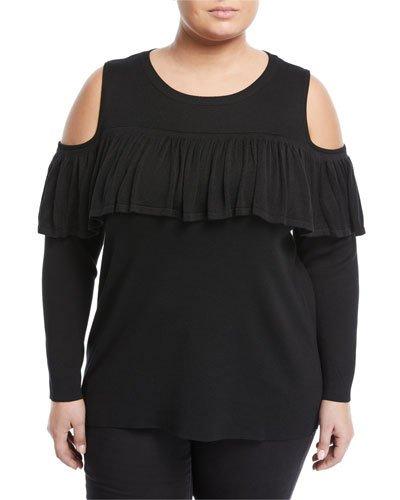 Cold-shoulder Ruffled Sweater,