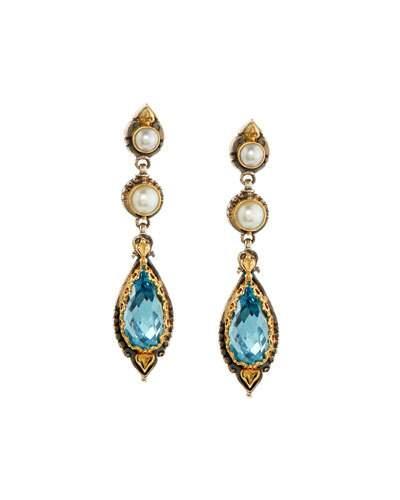 Amphitrite Topaz & Double-pearl Dangle Earrings