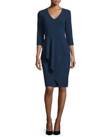3/4-sleeve V-neck Sheath Dress, Navy