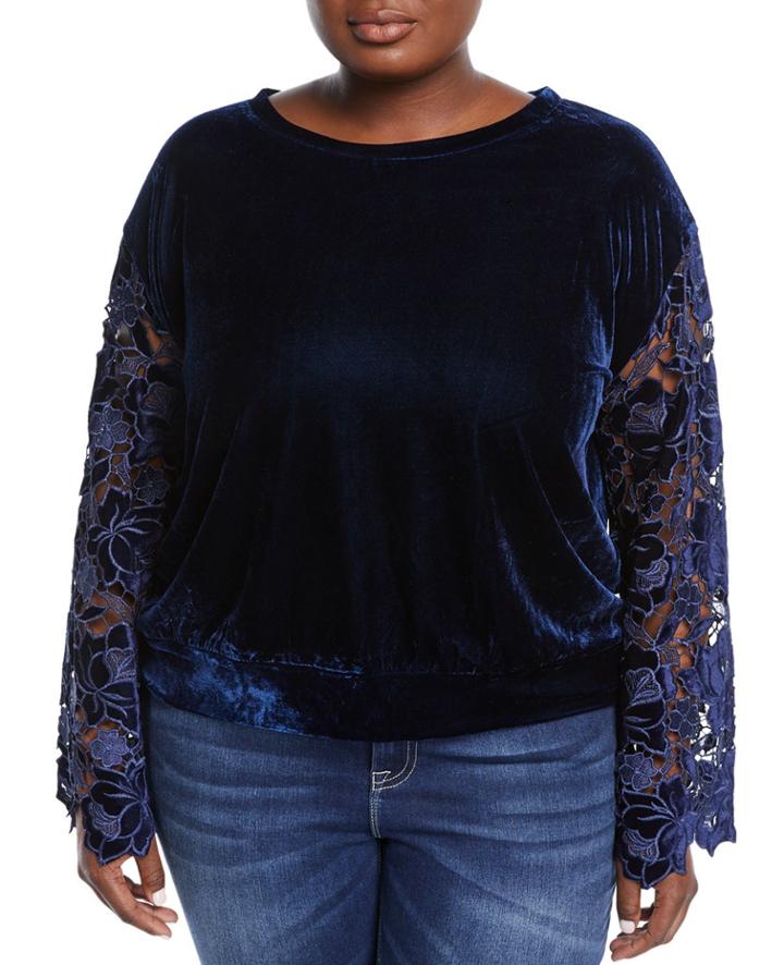 Velvet Lace Bell-sleeve Blouse,