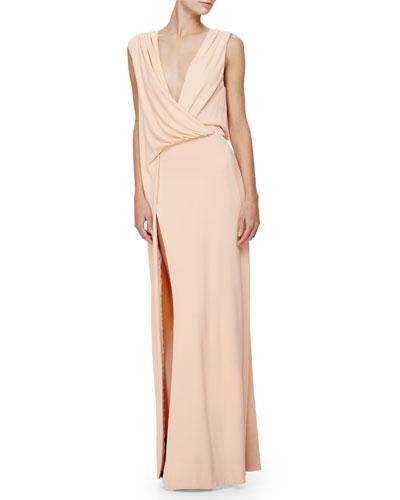 Sleeveless Grecian Column Gown, Peach