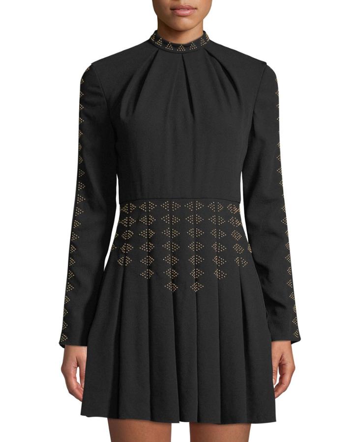 Geometric-studded Pleated Mock-neck