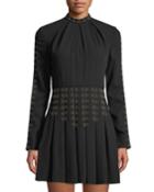 Geometric-studded Pleated Mock-neck