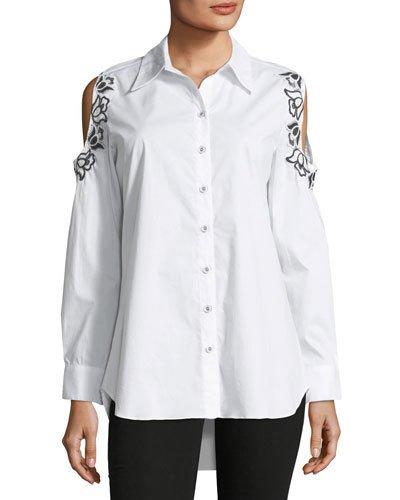 Embroidered Cold-shoulder Blouse