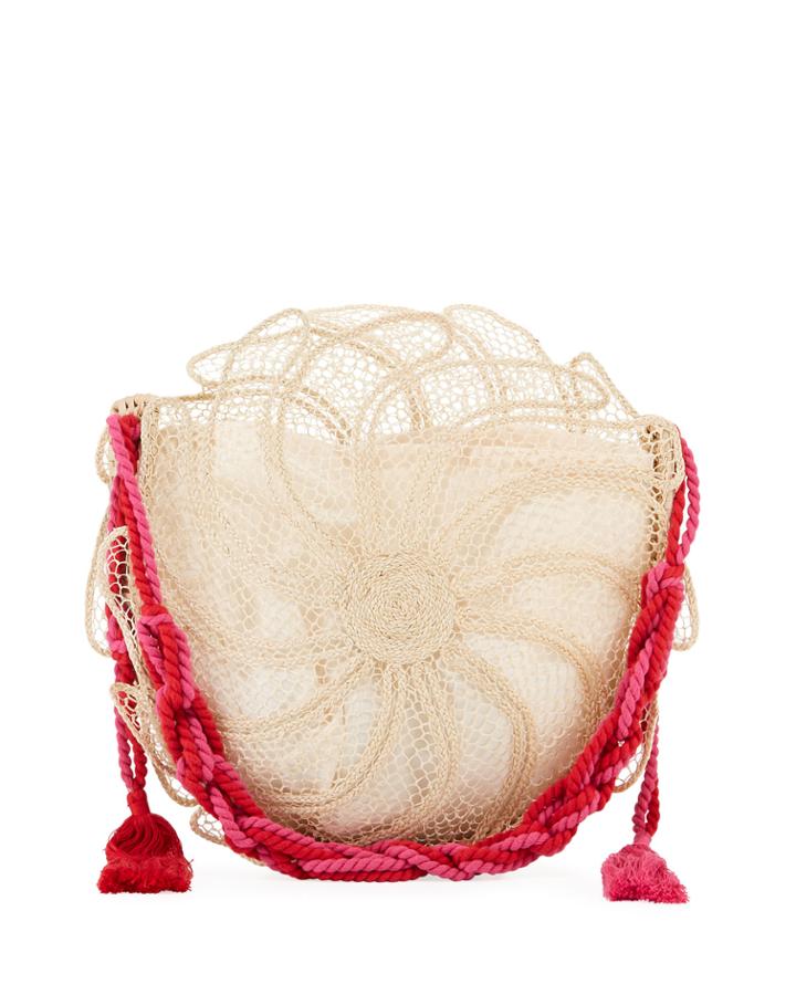 Catarina Round Straw Beach Tote Bag