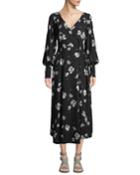 Crossover-button Front Floral Dress