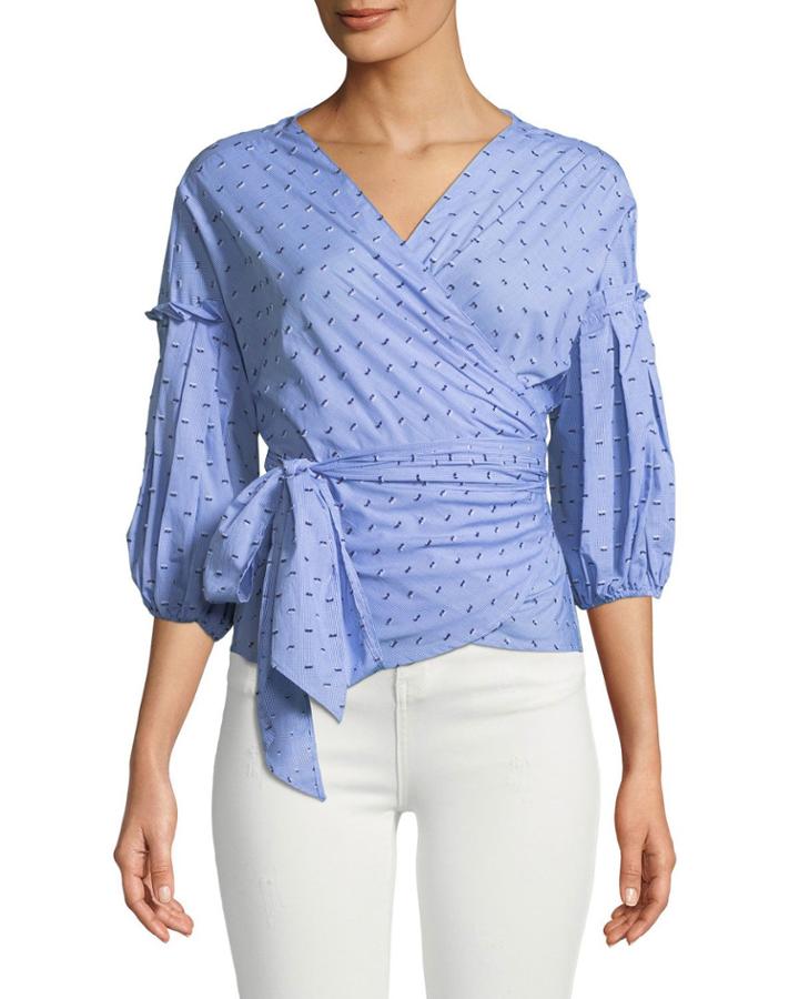 3/4 Bubble-sleeve Wrap-blouse