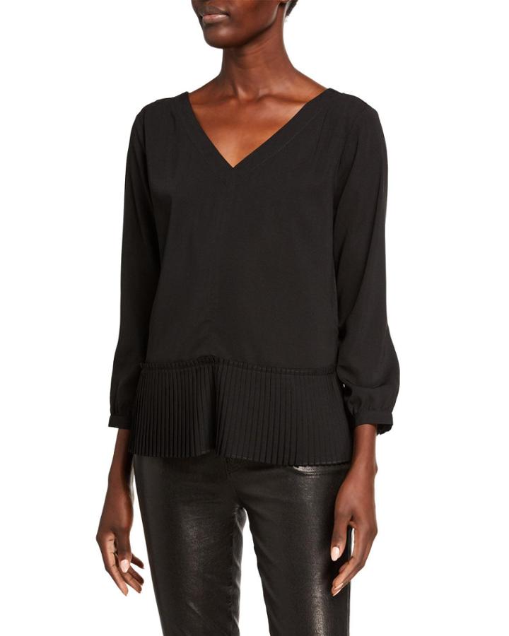 Pleated-hem V-neck Top