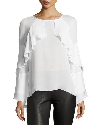Ruffled-trim Long-sleeve Top