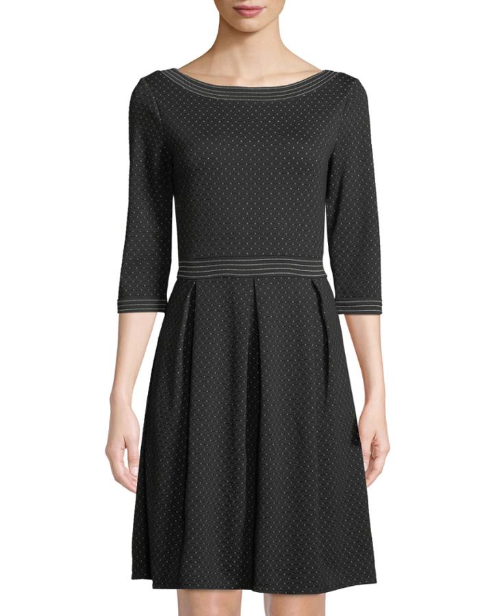 Pin Dot Pleated Fit-and-flare Dress