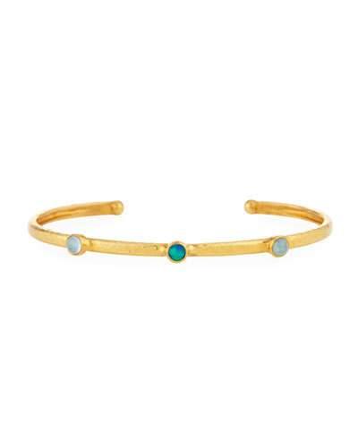 Amulet Hue 24k Slim Oval Cuff W/ Aquamarines & Opal