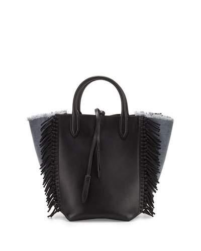 Bianca Small Fringe Tote Bag, Denim/black