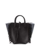 Bianca Small Fringe Tote Bag, Denim/black